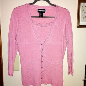 💕Pink Cardigan Sweater (L)